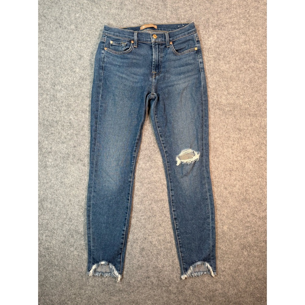 7 For All Mankind Luxe Vintage Skinny Jeans Distressed Raw Hem Blue Size 27‎